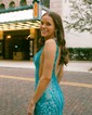 Mermaid V-neck Backless Sparkly Sequin Prom Dresses