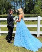 Ball Gown Strapless Tulle Ruffle Tiered Prom Dresses With Bow