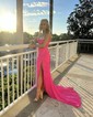 Sheath/Column Square Neck Jersey Beaded Prom Dresses With Ruched