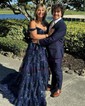 Ball Gown Off-the-shoulder Sequin Tiered Prom Dresses