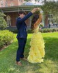Ball Gown Strapless Tulle Tiered Prom Dresses With Appliques