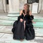 Ball Gown Strapless Satin Corset Prom Dresses With Puff Sleeve