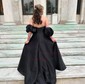 Ball Gown Strapless Satin Corset Prom Dresses With Puff Sleeve