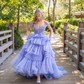 Ball Gown Off-the-shoulder Tulle Tiered Prom Dresses With Appliques