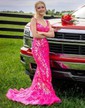 Mermaid Off-the-shoulder Sparkly Sequin Prom Dresses With Appliques
