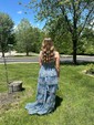 Ball Gown V-neck Sequin Ruffle Tiered Prom Dresses