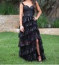 Ball Gown V-neck Sequin Ruffle Tiered Prom Dresses
