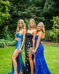 Mermaid Strapless Lace Tulle Prom Dresses With Appliques