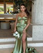 Mermaid Strapless Satin Cut Out Prom Dresses With Ruched