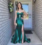 Mermaid Strapless Satin Cut Out Prom Dresses With Ruched