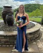 Mermaid Strapless Satin Cut Out Prom Dresses With Ruched