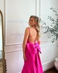Mermaid V-neck Backless Satin Prom Dresses With Bow