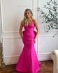 Mermaid V-neck Backless Satin Prom Dresses With Bow