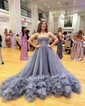 Princess Strapless Tulle Ruffle Prom Dresses