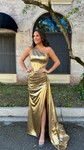Sparkly Sheath/Column Metallic One Shoulder Ruched Prom Dresses