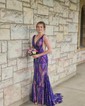 Mermaid V-neck Backless Sparkly Sequin Prom Dresses