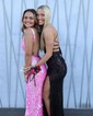 Sheath/Column V-neck Backless Sparkly Sequin Prom Dresses