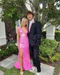 Sheath/Column V-neck Backless Sparkly Sequin Prom Dresses