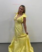 Mermaid V-neck Satin Beaded Prom Dresses With Bow
