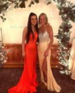 Sheath/Column Scoop Neck Jersey Beaded Prom Dresses With Ruched