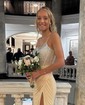 Sheath/Column Scoop Neck Jersey Beaded Prom Dresses With Ruched
