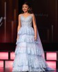 Ball Gown Sweetheart Tulle Tiered Prom Dresses With Appliques