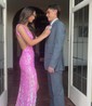 Sheath/Column V-neck Backless Sparkly Sequin Prom Dresses
