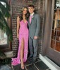 Sheath/Column V-neck Backless Sparkly Sequin Prom Dresses