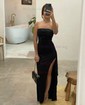 Elegant Black Stretch Crepe Bodycon Ruffle Formal Dresses