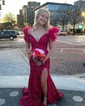 Mermaid Off-the-shoulder Sparkly Sequin Prom Dresses With Feather