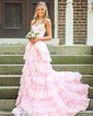 Black Ball Gown Sweetheart Sequin Tiered Prom Dresses