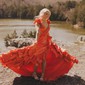 A-line V-neck Satin Cut Out Ruffle Tiered Prom Dresses