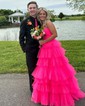 Ball Gown Strapless Tulle Ruffle Tiered Prom Dresses