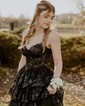 Ball Gown V-neck Tulle Tiered Prom Dresses With Appliques
