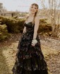 Ball Gown V-neck Tulle Tiered Prom Dresses With Appliques