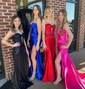 Unique Sheath/Column Satin Sweetheart Ruched Split Prom Dresses