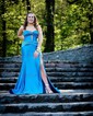 Unique Sheath/Column Satin Sweetheart Ruched Split Prom Dresses