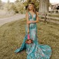 Mermaid V-neck Backless Sparkly Sequin Prom Dresses