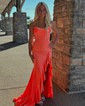 Sheath/Column Strapless Satin Beaded Prom Dresses With Ruffle