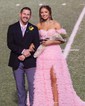 Ball Gown Off-the-shoulder Tulle Tiered Prom Dresses With Feather