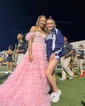 Ball Gown Off-the-shoulder Tulle Tiered Prom Dresses With Feather