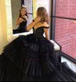 Ball Gown Off-the-shoulder Tulle Tiered Prom Dresses With Appliques