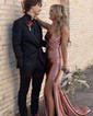 Sheath/Column One Shoulder Satin Prom Dresses With Ruched