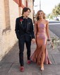 Sheath/Column One Shoulder Satin Prom Dresses With Ruched