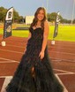 Ball Gown Sweetheart Tulle Puff Sleeve Tiered Prom Dresses