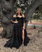Ball Gown Sweetheart Tulle Puff Sleeve Tiered Prom Dresses