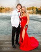 Mermaid Strapless Satin Cut Out Prom Dresses With Appliques