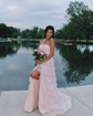 Ball Gown Strapless Tulle Tiered Prom Dresses With Appliques