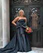 Ball Gown Strapless Ruched Satin Prom Dresses With Bow