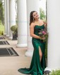 Sheath/Column Strapless Satin Corset Prom Dresses With Ruched